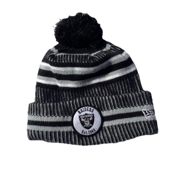 NFL Oakland Raiders Bobble Woolly Men’s Sz One size Hat Cuffed Knit Hat New Era - Picture 1 of 10